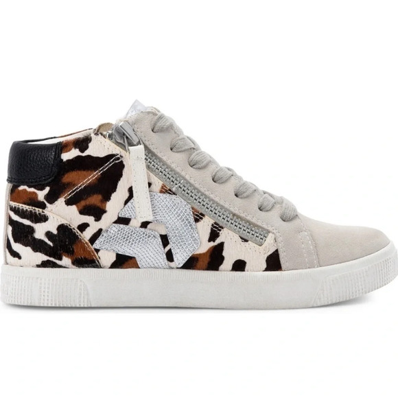 New Dolce Vita Zonya Dark Leopard Calf Hair sneakers metallic distressed zip - Picture 2 of 11